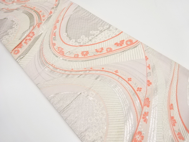 JAPANESE KIMONO / ANTIQUE FUKURO OBI / WOVEN SAKURA & KIKU